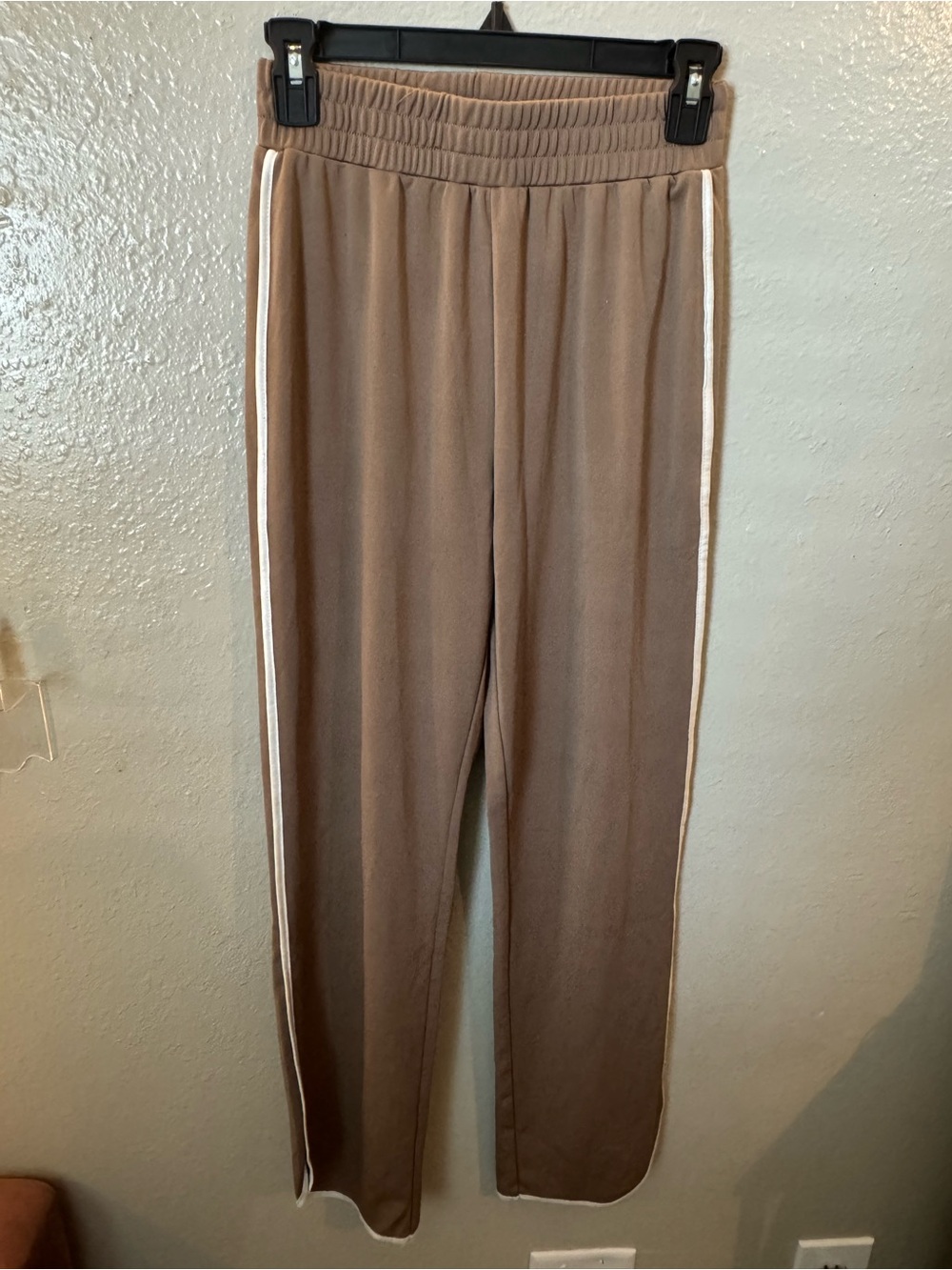 Women's Taupe Track Pants with White Side Stripe